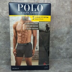 Large Classic Fit Polo Ralph Lauren Men's Cotton Boxer Brief 3-Pack Grey/Black